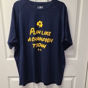 Under Armour  Heat Gear Dark Blue Tee with Notre Dame Gold Text  2XL Loose Fit
